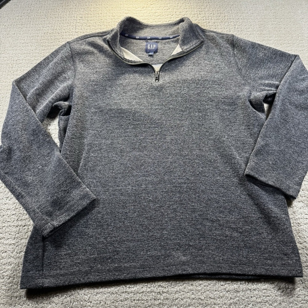 GAP Sweater Mens Large Gray‎ 1/4 Zip Mock Neck Pullover Sweater